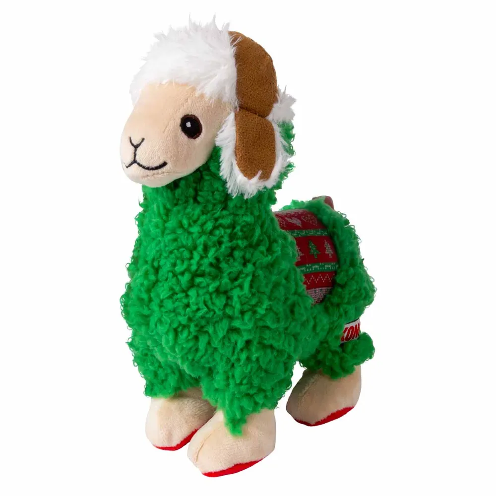 KONG Sherps Llama (M) - blød plys-lama-legetøj til hunde med pivelyd og slidstærk konstruktion.